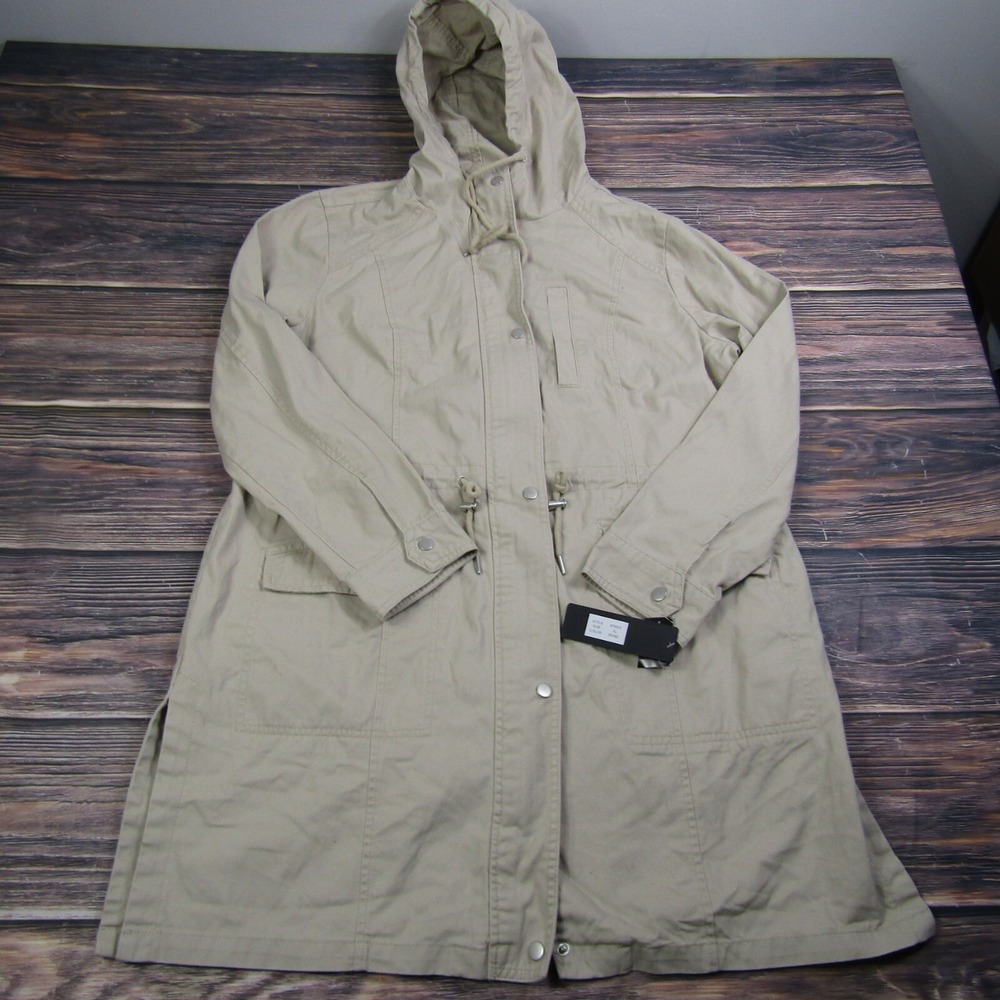 Sebby Collection NEW Womens XL Stone Beige Hooded Trench Coat